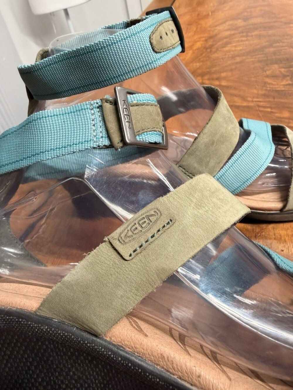 Keen Women’s 8 Skyline Ankle Strap Wedge Sandals Mineral Blue Green Leather - Picture 4 of 8